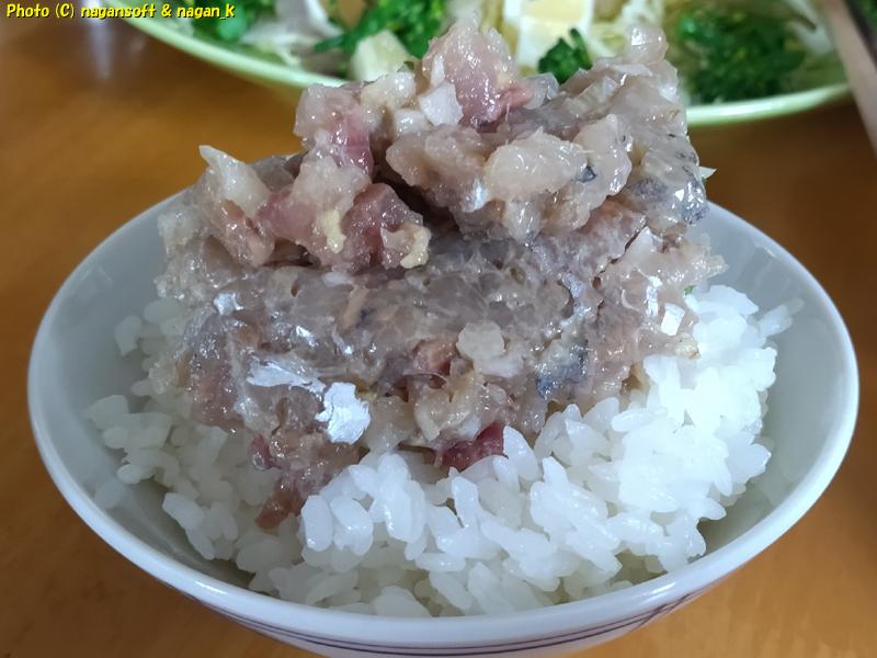 今回の釣り魚、最後のアジのナメロウ。昼食|泉佐野市「なが~ン」氏自宅。2024年04月15日撮影