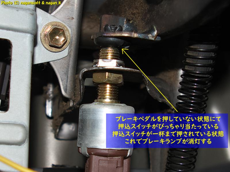 ブレーキペダルを押していない状態でストップランプスイッチが隙間なく押し込まれている