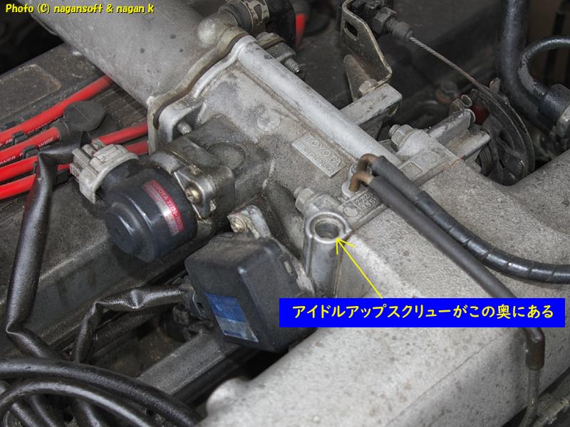 トヨタ1G-FEエンジンのスロットル、アイドリング調整する場所