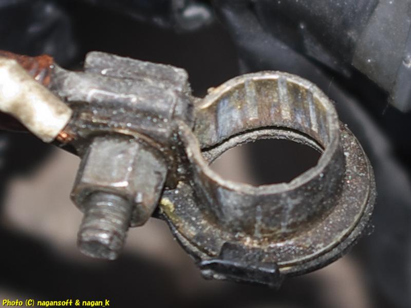 Battery terminals cleaned with sandpaper