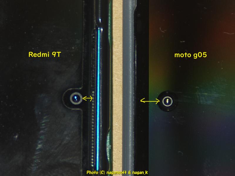 Comparison of the Space Above the Front Camera on the “Readmi 9T” and “moto g05”
