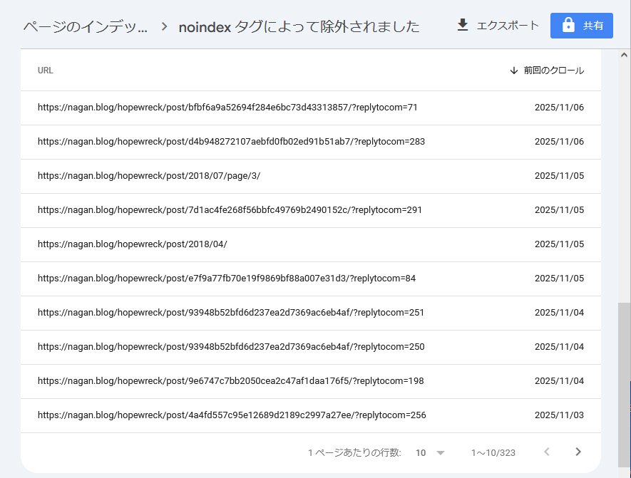「なが~ンのごちゃごちゃ」googleサーチコンソール、ページがインデックスに登録されなかった理由-noindex タグによって除外されました