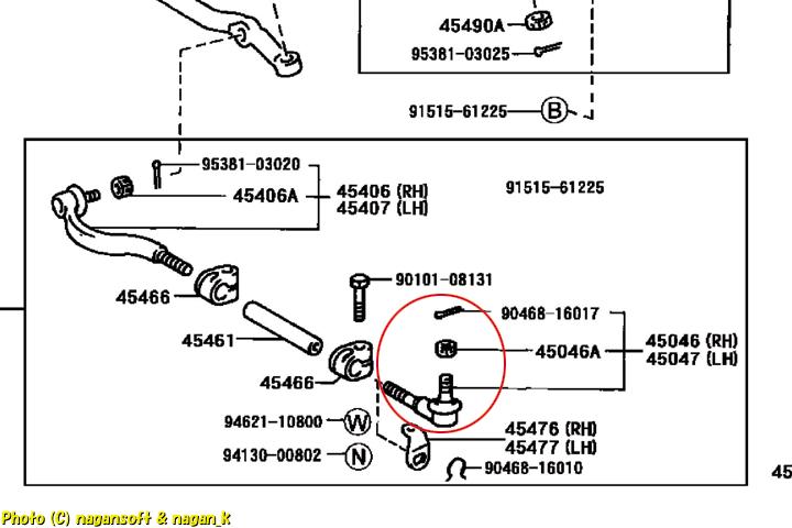 クラウンワゴン E-GS130G、2025年車検にてタイロッドエンド 部品構成図、2025年12月21日撮影、「なが～ン」所有車 クラゴン君 1G-FE