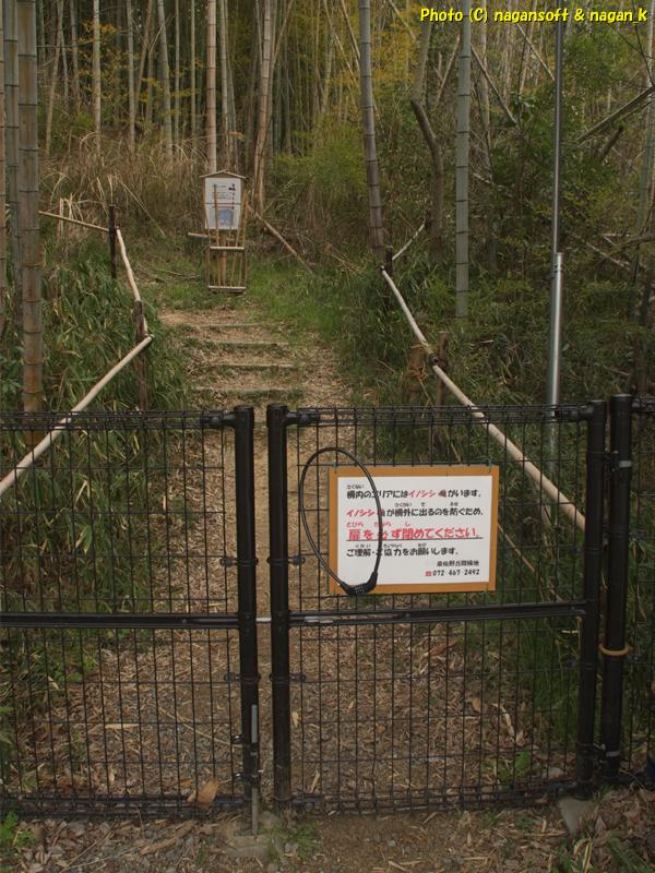 コラボレーション区域との区切りゲート。泉佐野丘陵緑地。2026年03月29日撮影