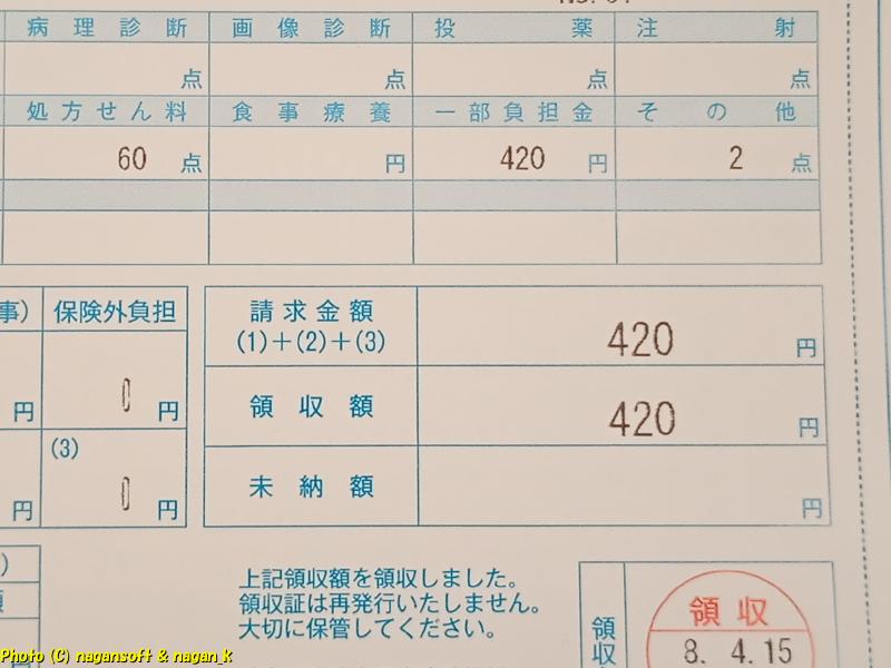 診察代、領収証|大病院へ通院|類乾癬治療|2026年04月15日撮影