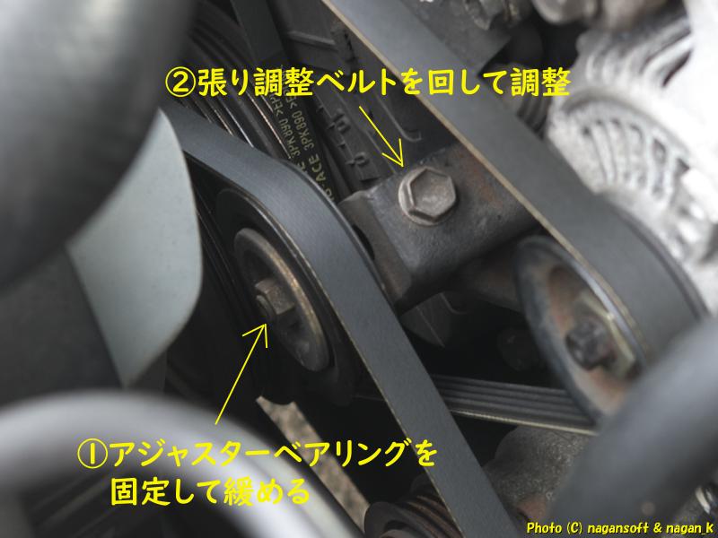 エアコンベルトの張り調整でボルトを弄る箇所｜1G-FEエンジン｜クラウンワゴン(E-GS130G)｜2026年04月17日撮影