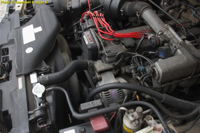 オルタベルト、エアコンベルトの張り調整を終えたエンジン｜1G-FEエンジン｜クラウンワゴン(E-GS130G)｜2026年04月17日撮影