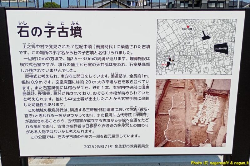 石の子古墳の説明看板｜中村第２児童公園｜大阪府泉佐野市上之郷｜2026年05月19日撮影