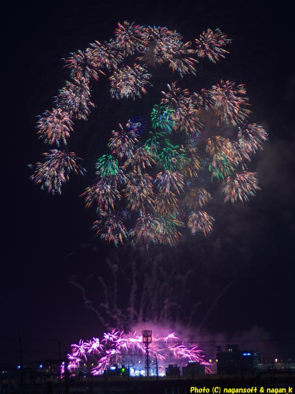 小さい花火がまとまって寄り添い大きい花火になっている|りんくう花火2026(ENJOY!りんくう)|2026年06月06日撮影